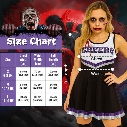 Zombie Cheerleader Costume Women - RRP £19.99 – Dead Outfit with Pom Poms, Fake Blood, Tattoos – Halloween