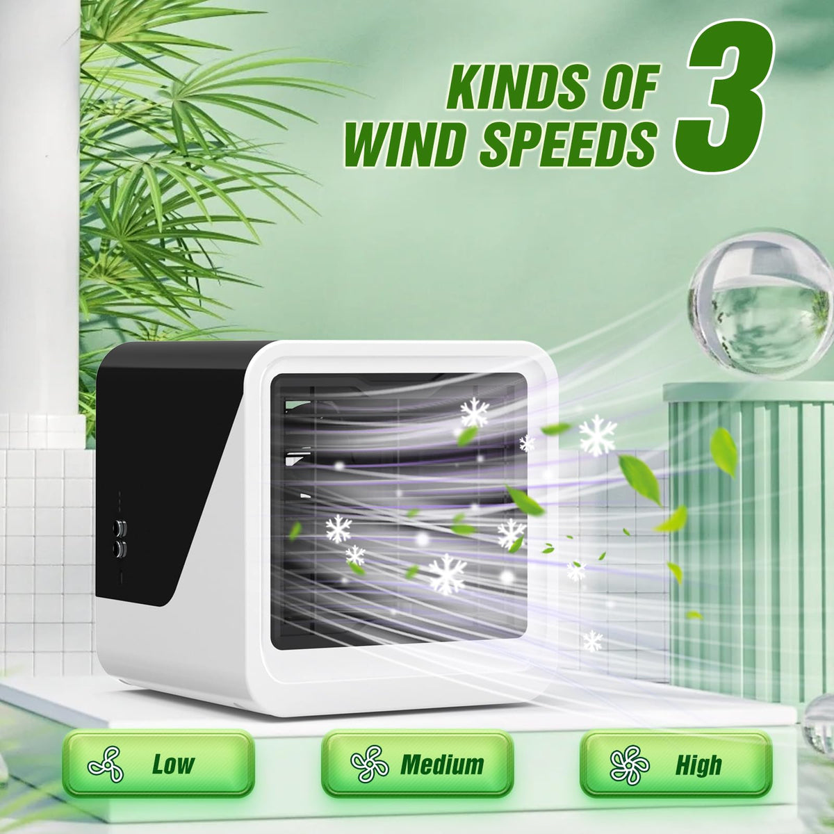 Portable Evaporative Air Cooler Fan RRP - £64.99 3-Speed Replaceable Filter Humidifier LED 7-Colour – Black