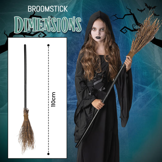 Witches Broomstick 3 Piece Realistic Halloween Costume Accessory - RRP £11.99 – 110 cm