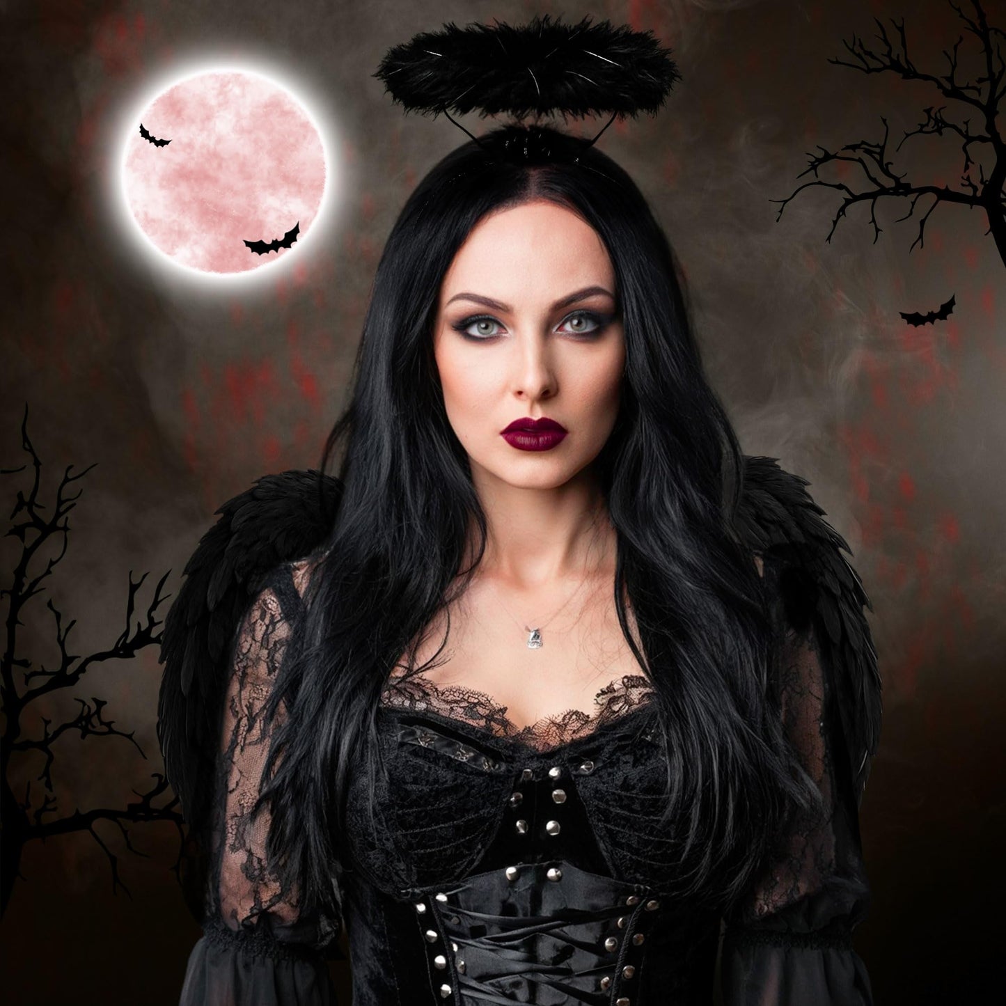Women's Black Angel Wings and Halo Costume Accessories - RRP £9.99 – Halloween