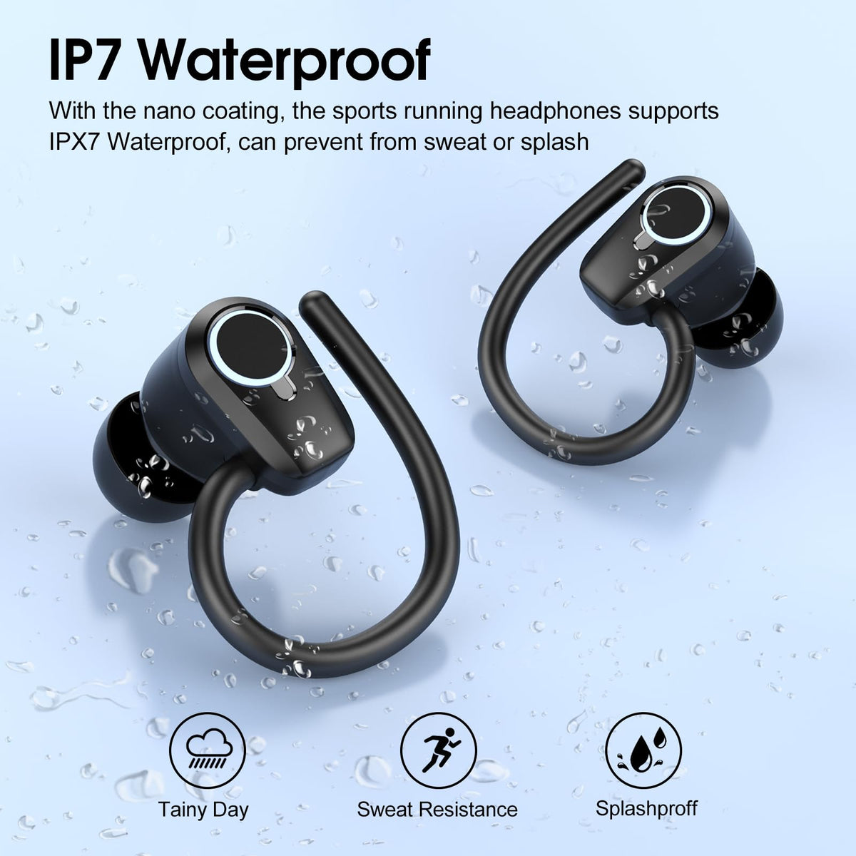 Wireless Earbuds RRP - £19.99, Bluetooth 5.3 Headphones with 4 ENC Noise Canceling Mic, 50H Stereo Dual LED Display Ear Buds, Sport Wireless Earphones with Earhooks, IP7 Waterproof Wireless Headphones Gym, Blue