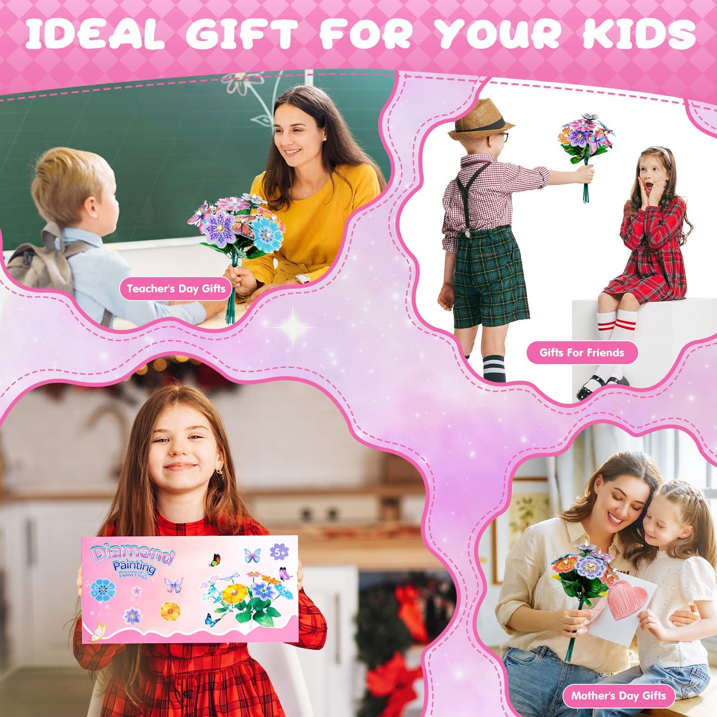 Diamond Art Flower Bouquet Craft Kit for Kids - RRP £9.99 – Ages 5-10