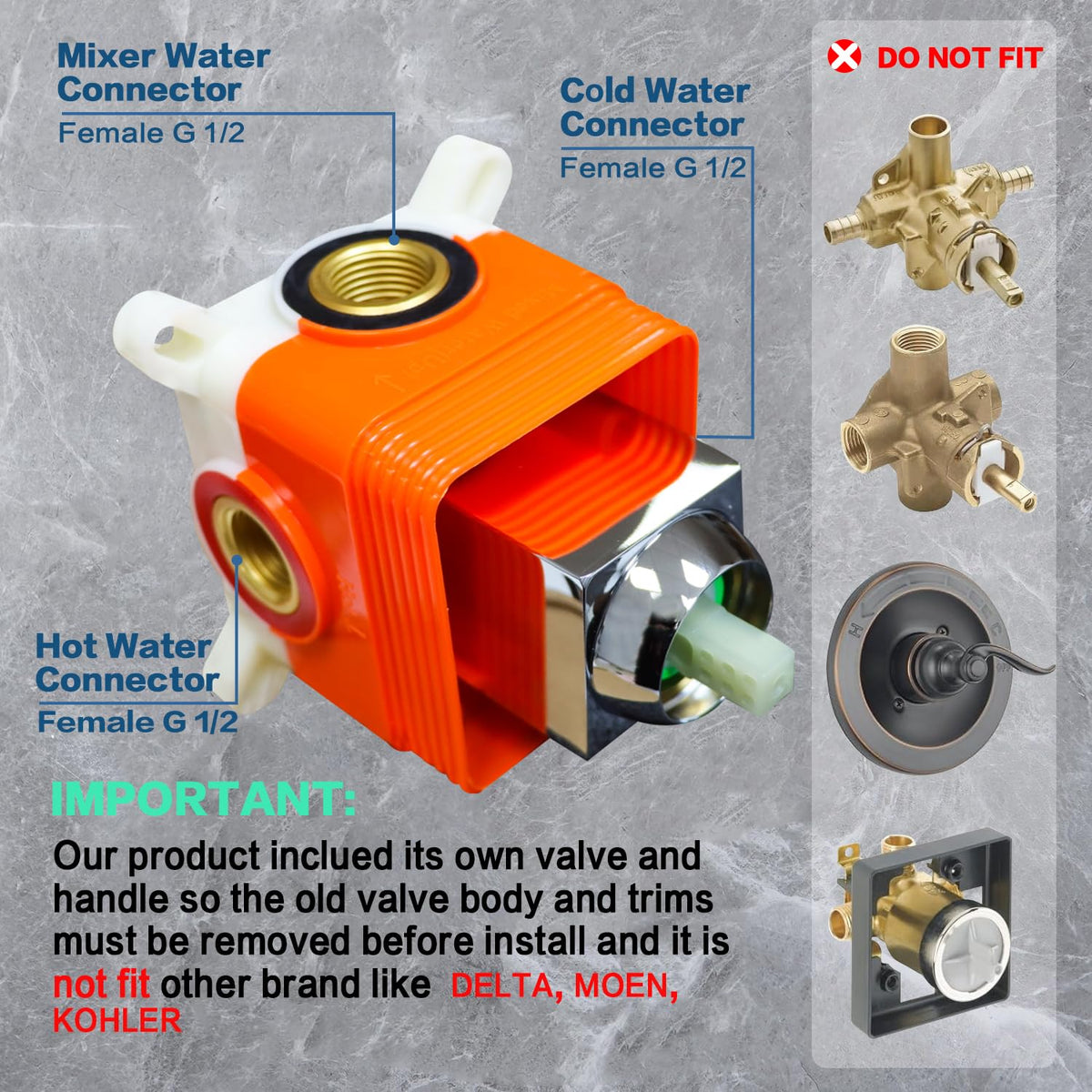 Square Single-Function Shower Valve RRP - £39.99 Rough-In Brass Body Wall-Mount Trim Kit – Chrome