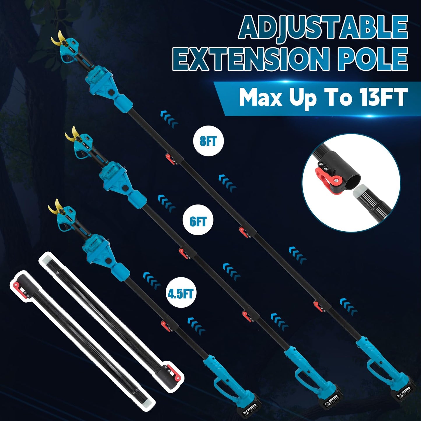 Cordless Electric Pruning Shears - RRP: £149.99 - with Telescopic Pole & Battery – 45mm