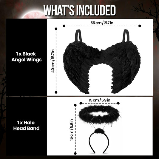Women's Black Angel Wings and Halo Costume Accessories - RRP £9.99 – Halloween