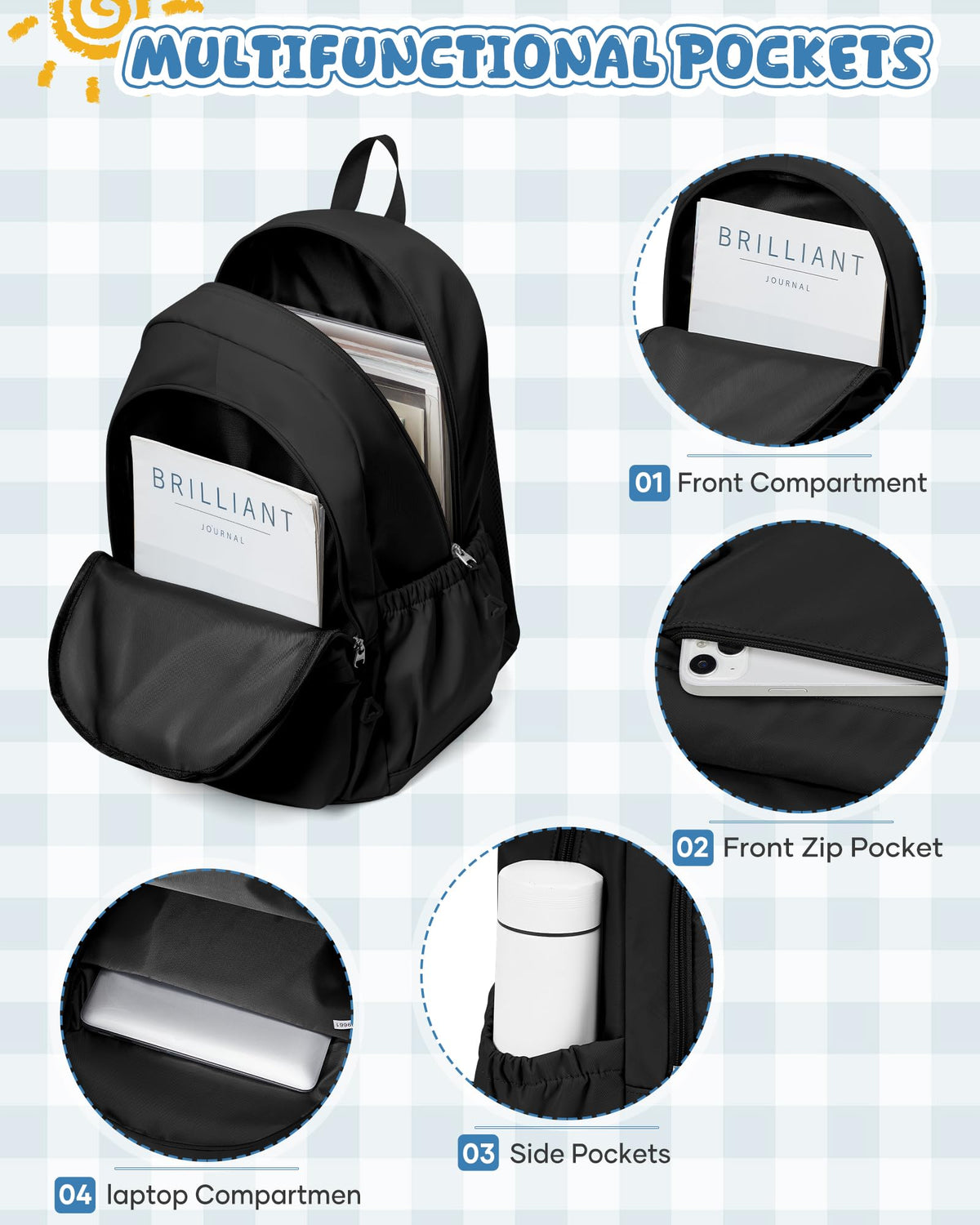 School Backpack RRP - £18.99 Waterproof Lightweight Rucksack for 14 Inch Laptop – Black