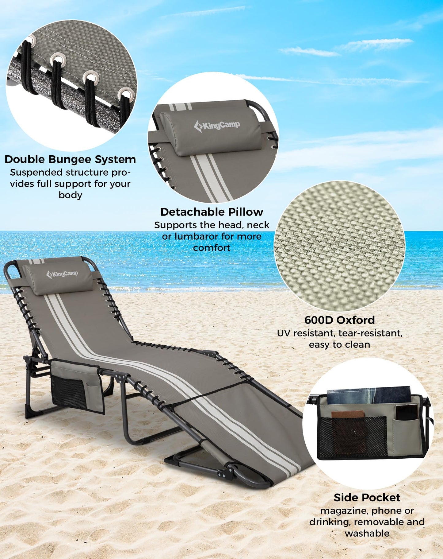 Folding Deckchair - RRP £79.99 - 5-Position Backrest Lightweight with Reading Window – Garden Beach