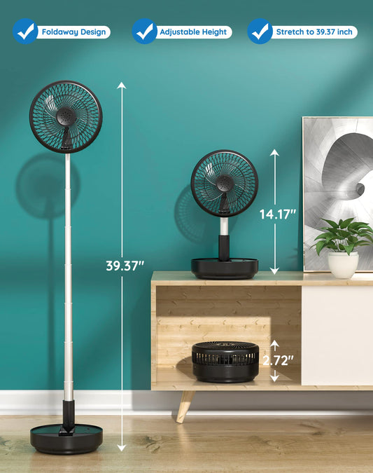 Portable Rechargeable Oscillating Standing Fan RRP - £49.99 8in Battery – Black