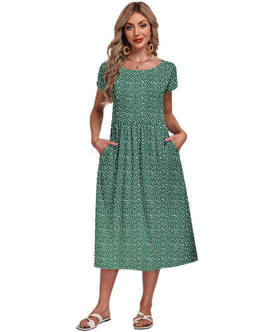 Women's Summer Short Sleeve Midi Dress RRP - £24.99 Loose with Pockets Casual