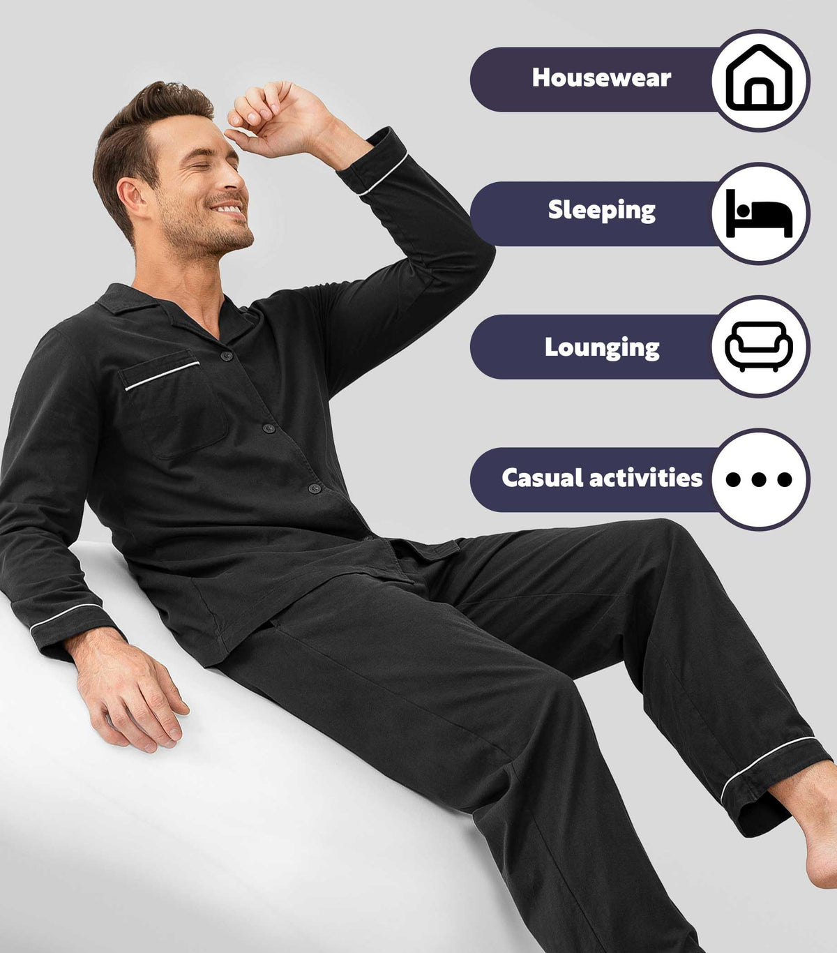 Men's Cotton Sleepwear RRP - £42.99 Button-Down Pajamas Set – Blue