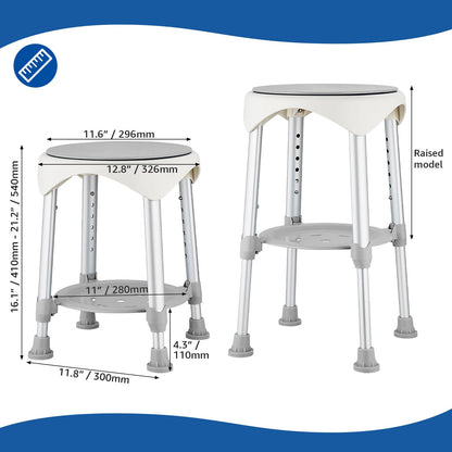 Swivel Shower Stool RRP - £39.99 360° 6-Level Adjustable Height with Shelf – Grey