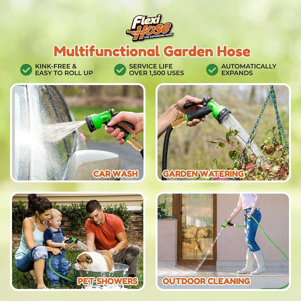 Expandable Garden Hose RRP - £25.99 50ft with 8-Function Nozzle No-Kink Brass Fittings