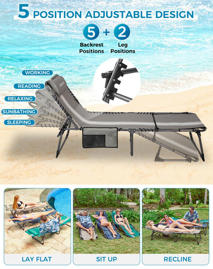 Folding Deckchair - RRP £79.99 - 5-Position Backrest Lightweight with Reading Window – Garden Beach