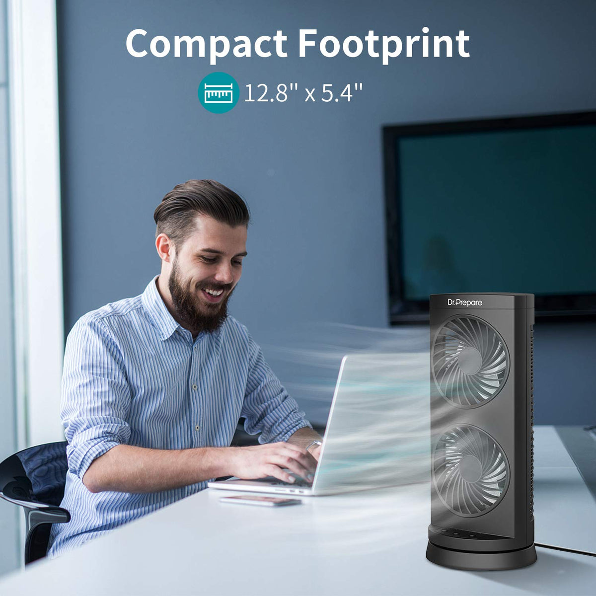 Dr. Prepare Tower Fan Oscillating Fan RRP - £25.99, Portable Desk Fan with 3-Speed Options, 110° Oscillation, 3 Timers, Personal Quiet Table Fan for Home Office Desktop Bedroom