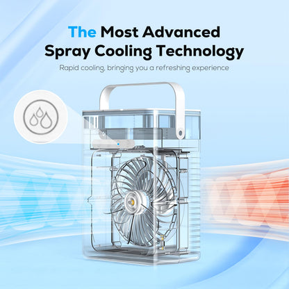 Portable 3-in-1 Evaporative Air Cooler RRP - £39.99 USB 1000ml Timer RGB – White