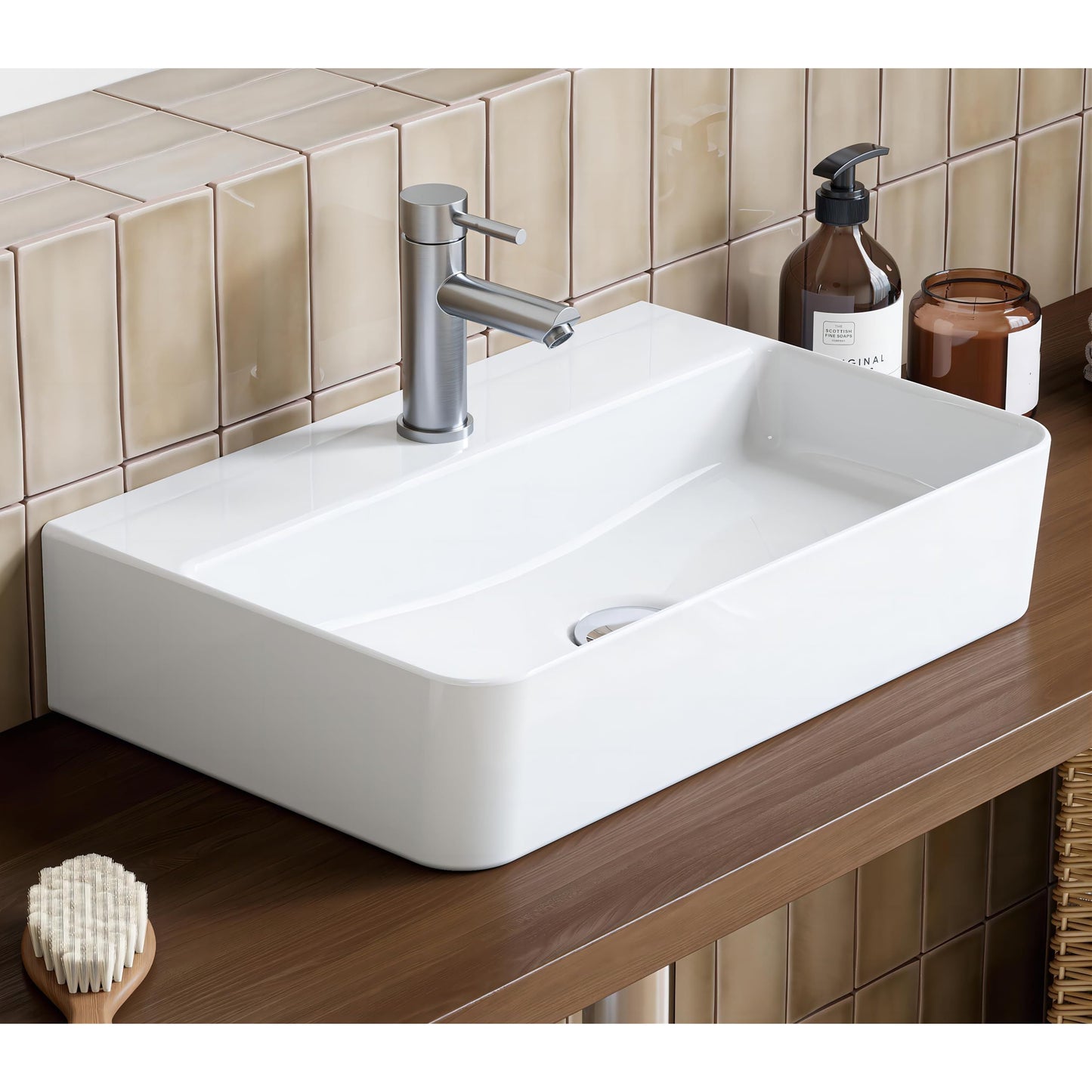 HOROW Wash Basin Sink White - RRP £99.99 - Bathroom Ceramic Sink Countertop or Wall Hung, Rectangular, Thin Edge, with Tap Hole, for Cloakroom Bathroom Small WC (46 * 31)