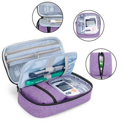 CURMIO Diabetes Bag RRP - £21.99 for Glucose Meter, Medication, Insulin Pens and Other Diabetes Care Supplies, Travel Organizer Case with Detachable Pouches, Purple