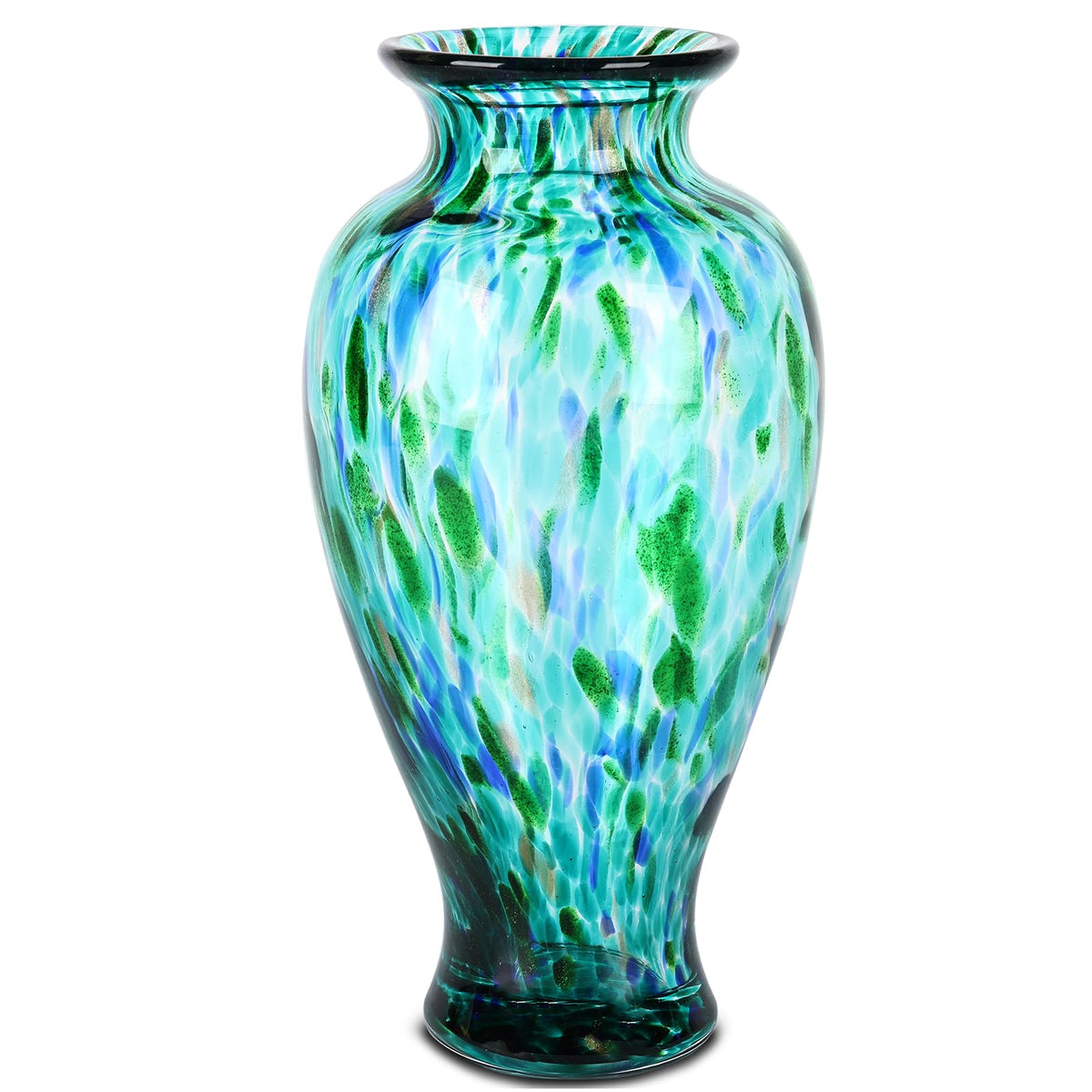Hand-Blown Glass Vase RRP - £32.99 11.8in Tall Modern Decorative Wide Mouth Centrepiece – Jade Green