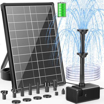 Solar Pond Pump RRP - £35.99 8W with 3600mAh Battery Backup Dry-Run Protection 8 Nozzles – 5ft Tubing