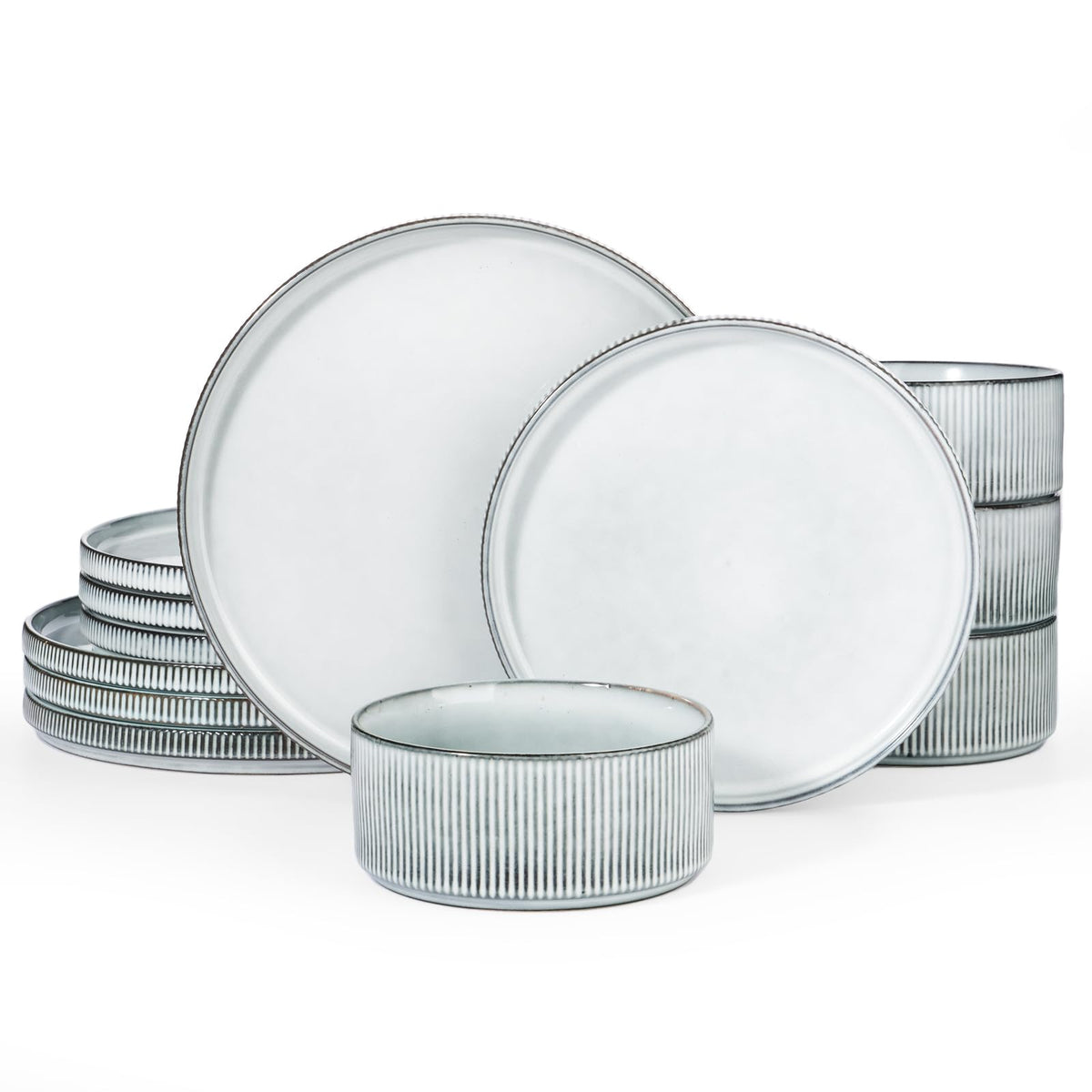 Richmount Star Plates and Bowls Set RRP - £59.99, 12 Pieces Dinner Set for 4, Stoneware Dinnerware Sets with Dinner Plates/Salad Plate/Cereal Bowls, Dishwasher & Microwave Safe, Smoky Blue