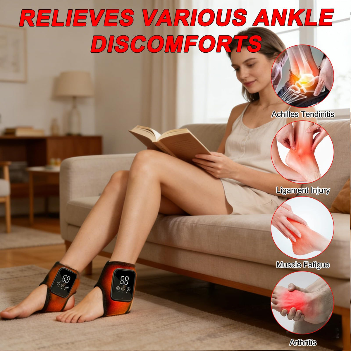 3-in-1 Foot & Ankle Massager - RRP £36.99 - Heat Vibration Hot Compress 3 Gears Wireless 2000mAh ? Black 2pcs