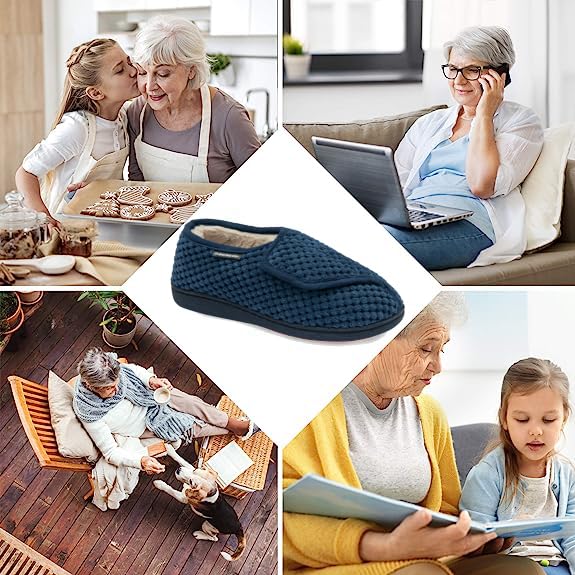 Dunlop Ladies Rip Tape Fastening Slippers - RRP £19.99 - Navy - UK 5