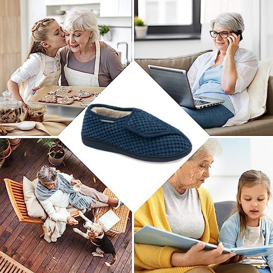 Dunlop Ladies Rip Tape Fastening Slippers - RRP £19.99 - Navy - UK 5