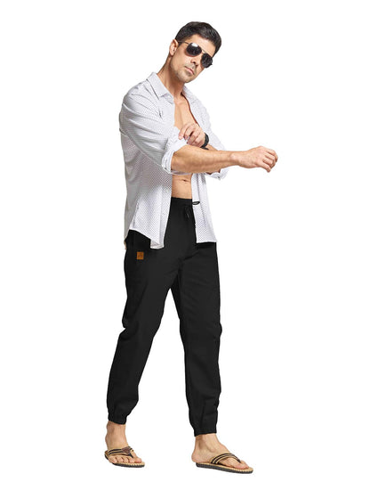 JustSun Mens Casual Chinos Trousers Joggers RRP - £26.99 Elasticated Waist Trousers for Men Cotton Pants Gym Sports Tracksuit Bottoms Drawstring Sweatpants with Pockets Black XXL