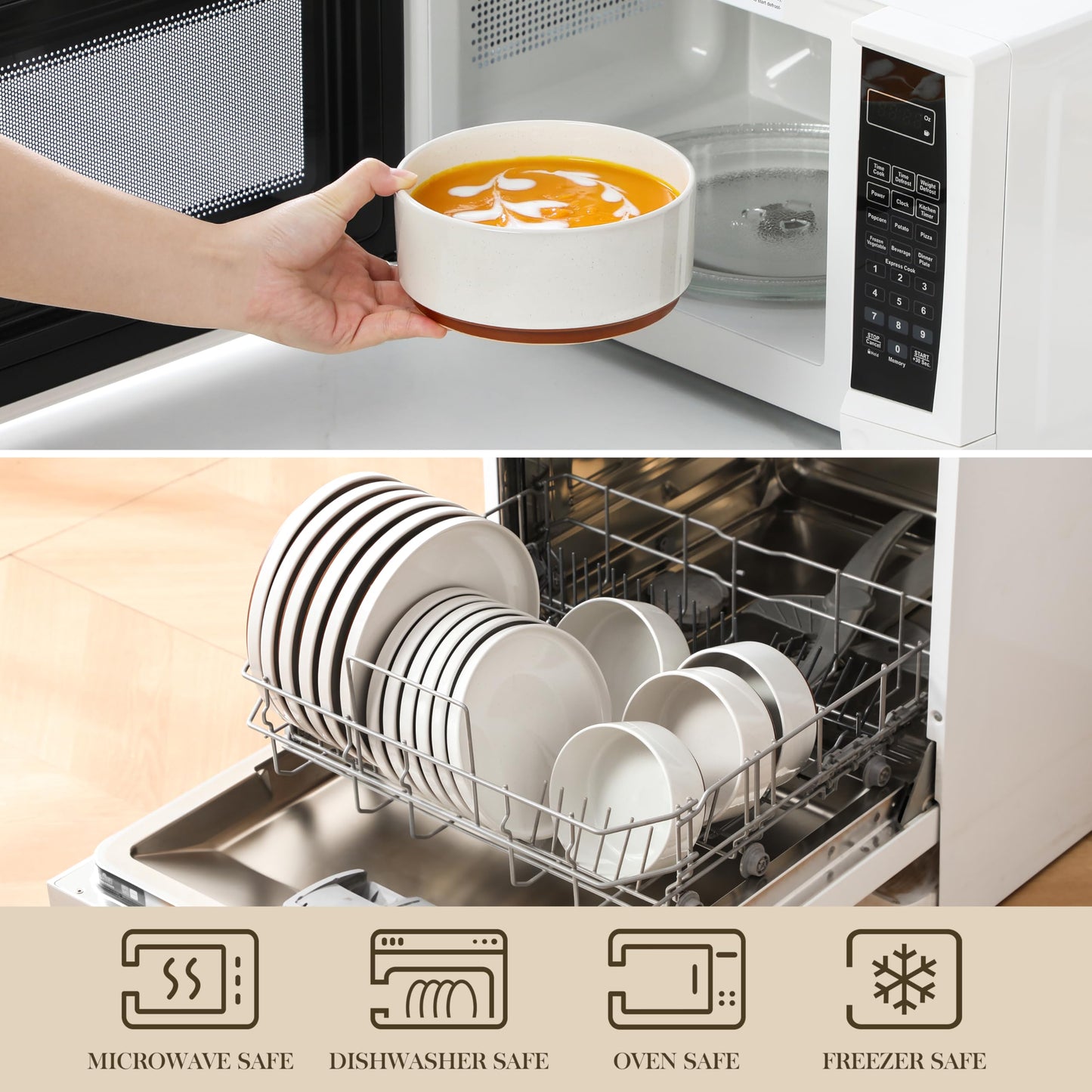 18-Piece Dinner Set - RRP: £79.99 - Plates & Bowls Raised Edge Scratch-Resistant Microwave & Dishwasher Safe - White