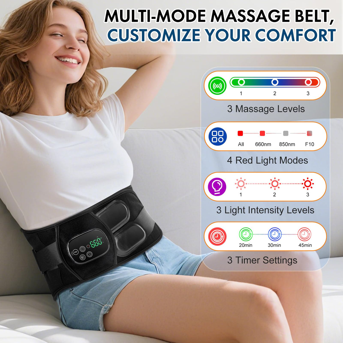 Red Light Massaging Belt RRP - £39.99 660nm & 850nm Touch Control 3 Timers 4 Modes 3 Levels
