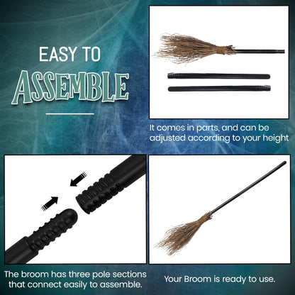 Witches Broomstick 3 Piece Realistic Halloween Costume Accessory - RRP £11.99 – 110 cm