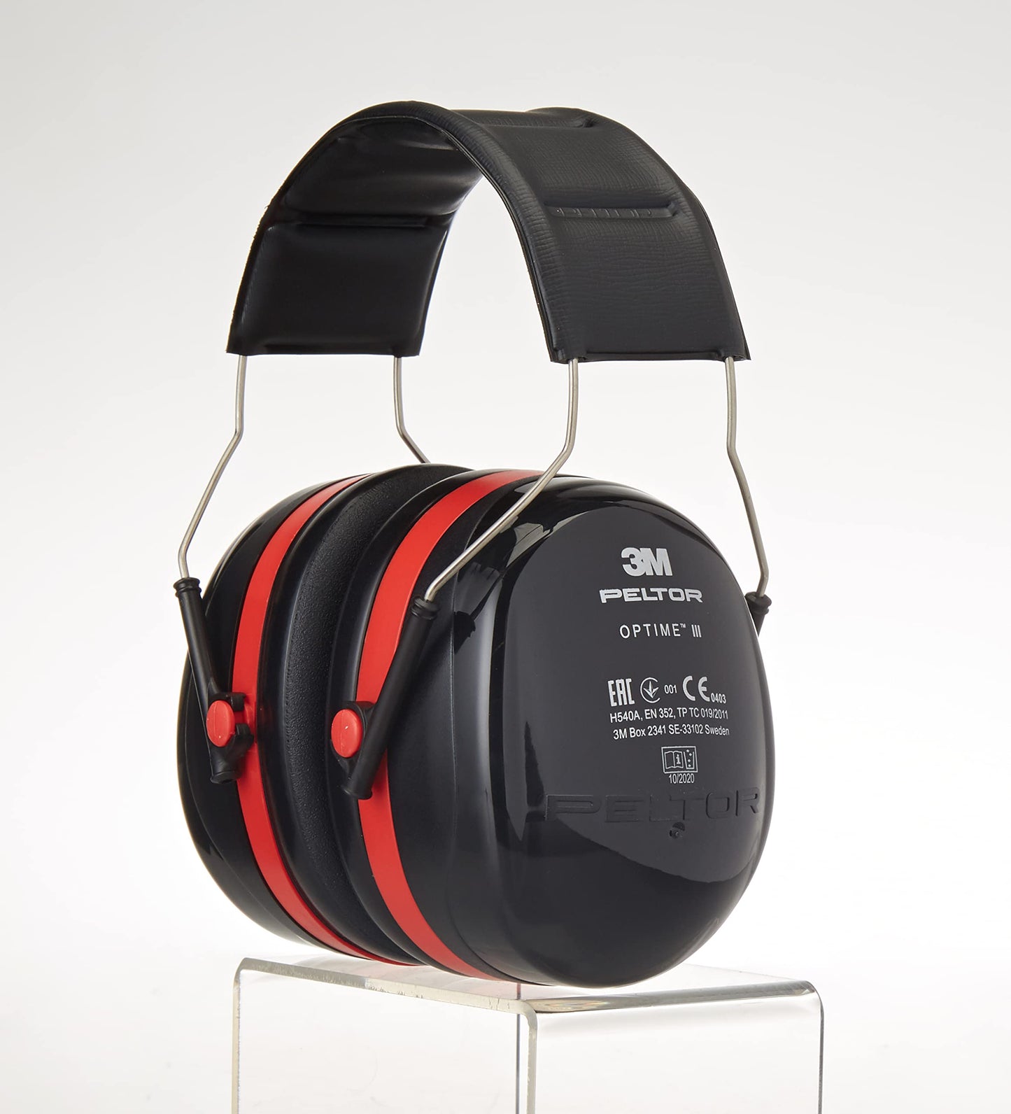 3M Peltor Optime III Ear Defenders Adults - RRP £29.99 - Protective Earmuffs with Headband, Hearing Protection Against High Noise Levels in Industrial Settings, 35 dB, Black/Red