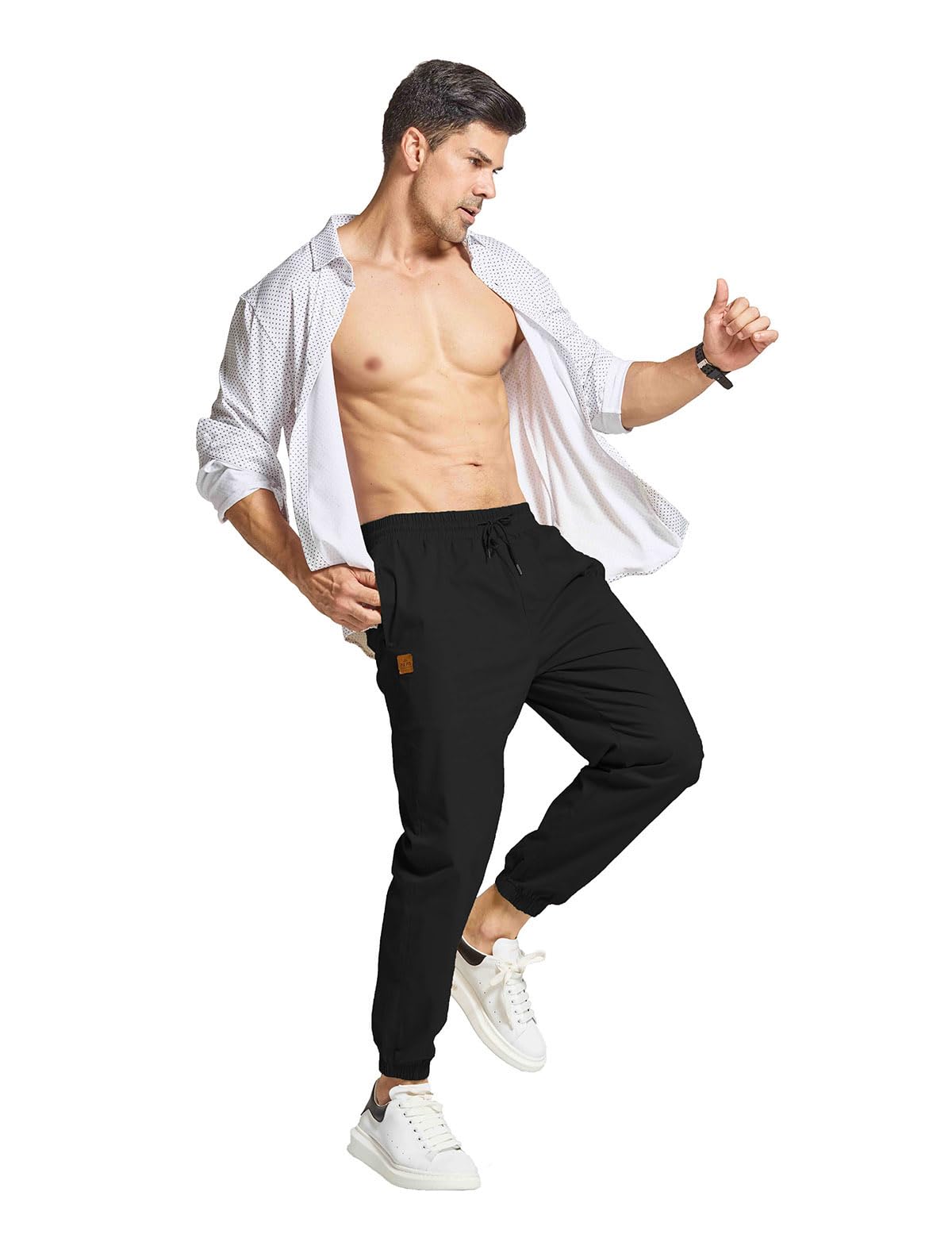 JustSun Mens Casual Chinos Trousers Joggers RRP - £26.99 Elasticated Waist Trousers for Men Cotton Pants Gym Sports Tracksuit Bottoms Drawstring Sweatpants with Pockets Black XXL