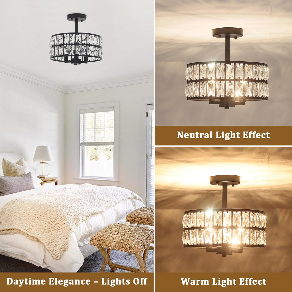 ASHUAQI Gold Crystal Ceiling Lights RRP - £74.99 Living Room, 3-Light Crystal Chandelier, E14 Modern Semi Flush Mount Chandeliers Ceiling Light for Bedroom, Hallway, Kitchen, Lounge, Dining Room