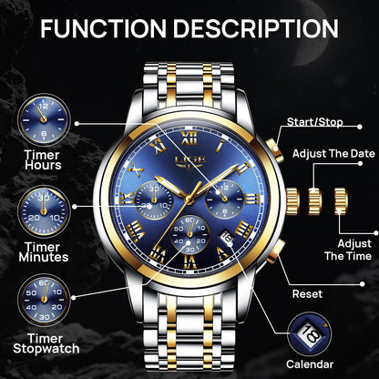 LIGE Men's Chronograph Waterproof Quartz Stainless Steel Dress Watch RRP - £22.99 – Silver