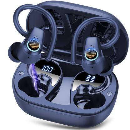 Wireless Earbuds RRP - £19.99, Bluetooth 5.3 Headphones with 4 ENC Noise Canceling Mic, 50H Stereo Dual LED Display Ear Buds, Sport Wireless Earphones with Earhooks, IP7 Waterproof Wireless Headphones Gym, Blue