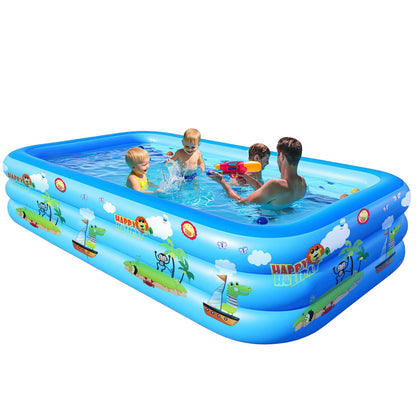 GALAXYER Inflatable Paddling Pool RRP - £39.99 with Cartoon Prints, 3 Rings Large Rectangular Family Swimming Center for Kids Toddlers Adult, Indoor Outdoor Garden Swimming Pool, 205 × 125 × 50 CM