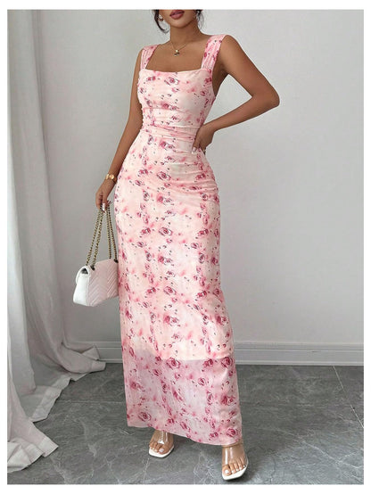 Women's Square Neck Bodycon Fishtail Maxi Dress Going Out RRP - £28.99