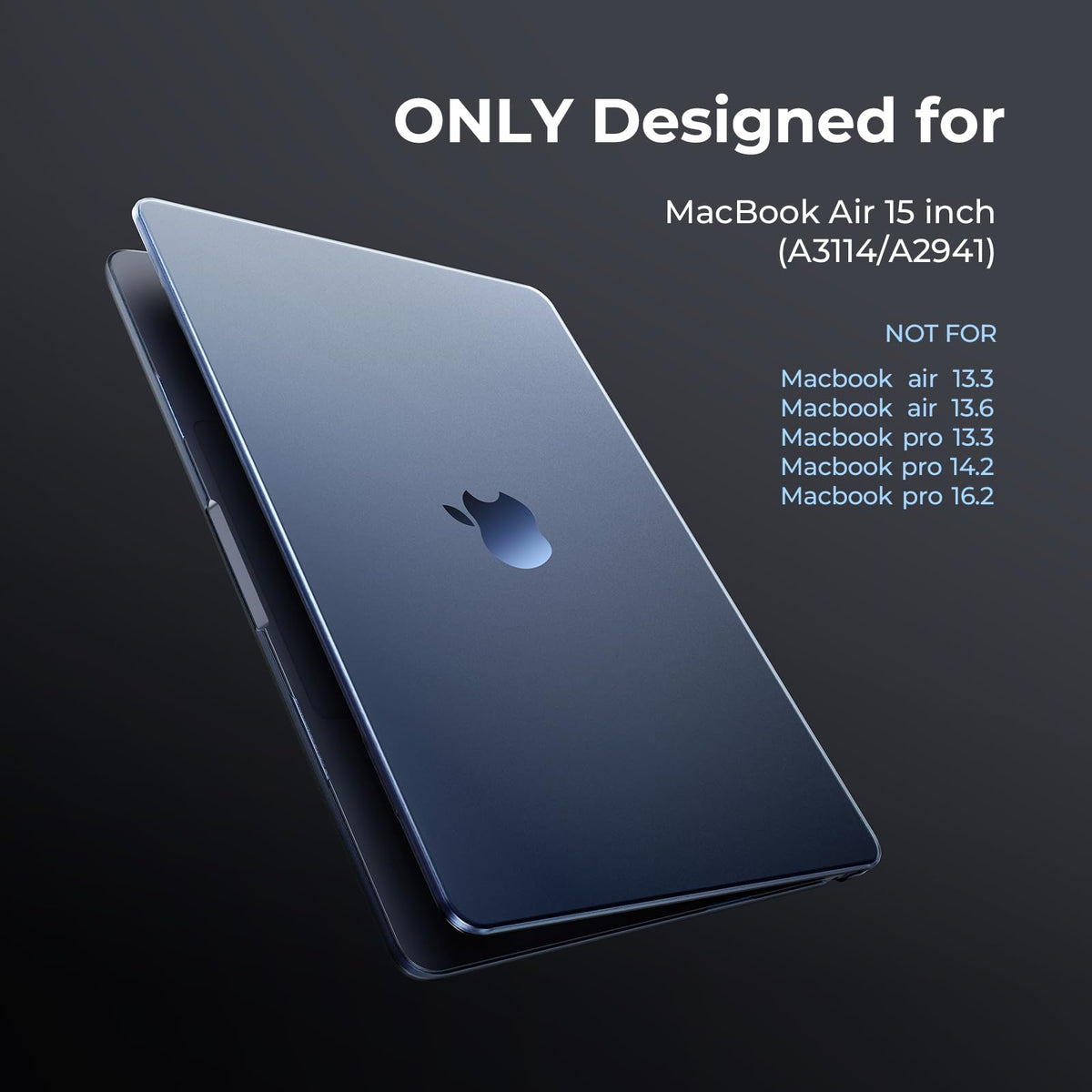 EooCoo Case RRP - £19.99 compatible for MacBook Air 15 inch M3 M2,2023 2024 Release [Presents Original Texture] Ultra-thin Invisible Translucent Hard Shell Cover for Model A3114 A2941 - Frost Midnight