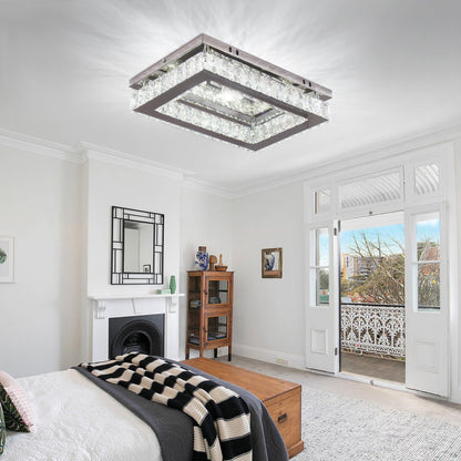 LED Crystal Rectangular Ceiling Chandelier RRP - £35.99 Flush Mount K9 Stainless – Cool White