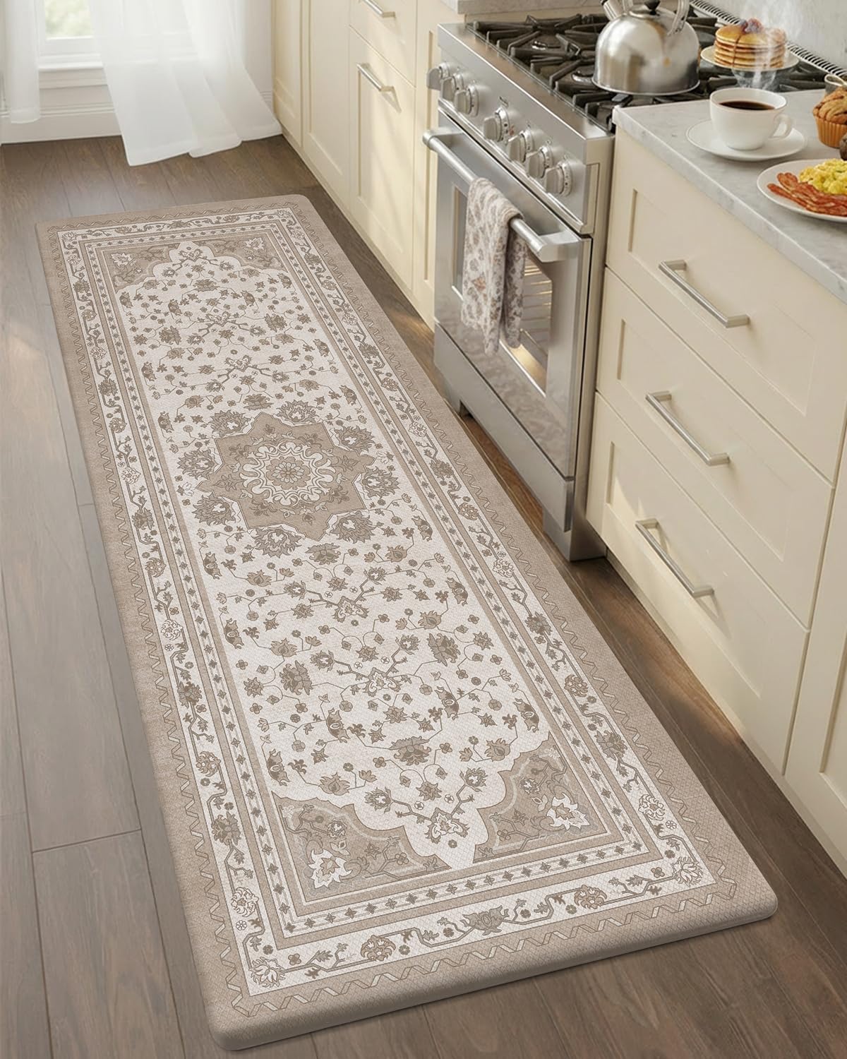 Kitchen Floor Mat Anti-Fatigue 60x220cm Faded Vintage Design – Red