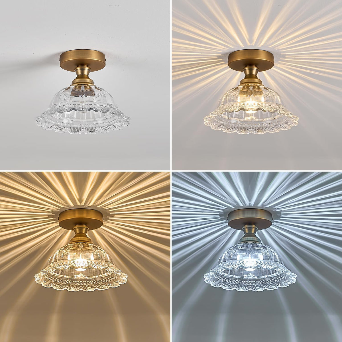 Semi Flush Ceiling Light RRP - £74.99 9.8in Brass Glass Vintage Shade Suitable for Bedroom Dining Kitchen – H087-T