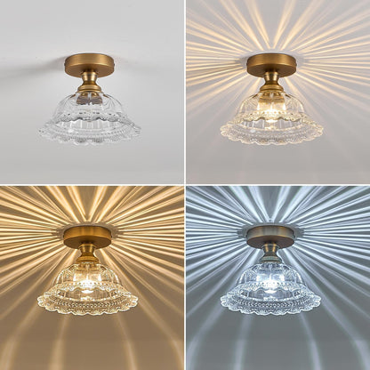 Semi Flush Ceiling Light RRP - £74.99 9.8in Brass Glass Vintage Shade Suitable for Bedroom Dining Kitchen – H087-T