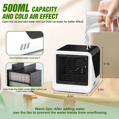 Portable Evaporative Air Cooler Fan RRP - £64.99 3-Speed Replaceable Filter Humidifier LED 7-Colour – Black