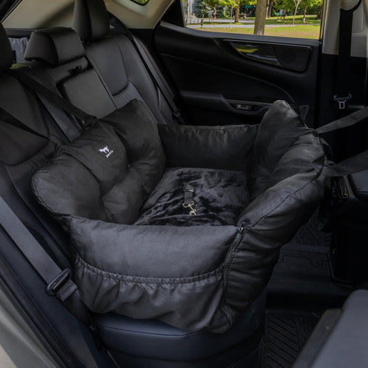 JACKO & CO Dog Car Booster Seat - RRP: £99.99 - 2 Machine Washable Water-Resistant Clip-On Leash ? Black Medium (25-40lbs)