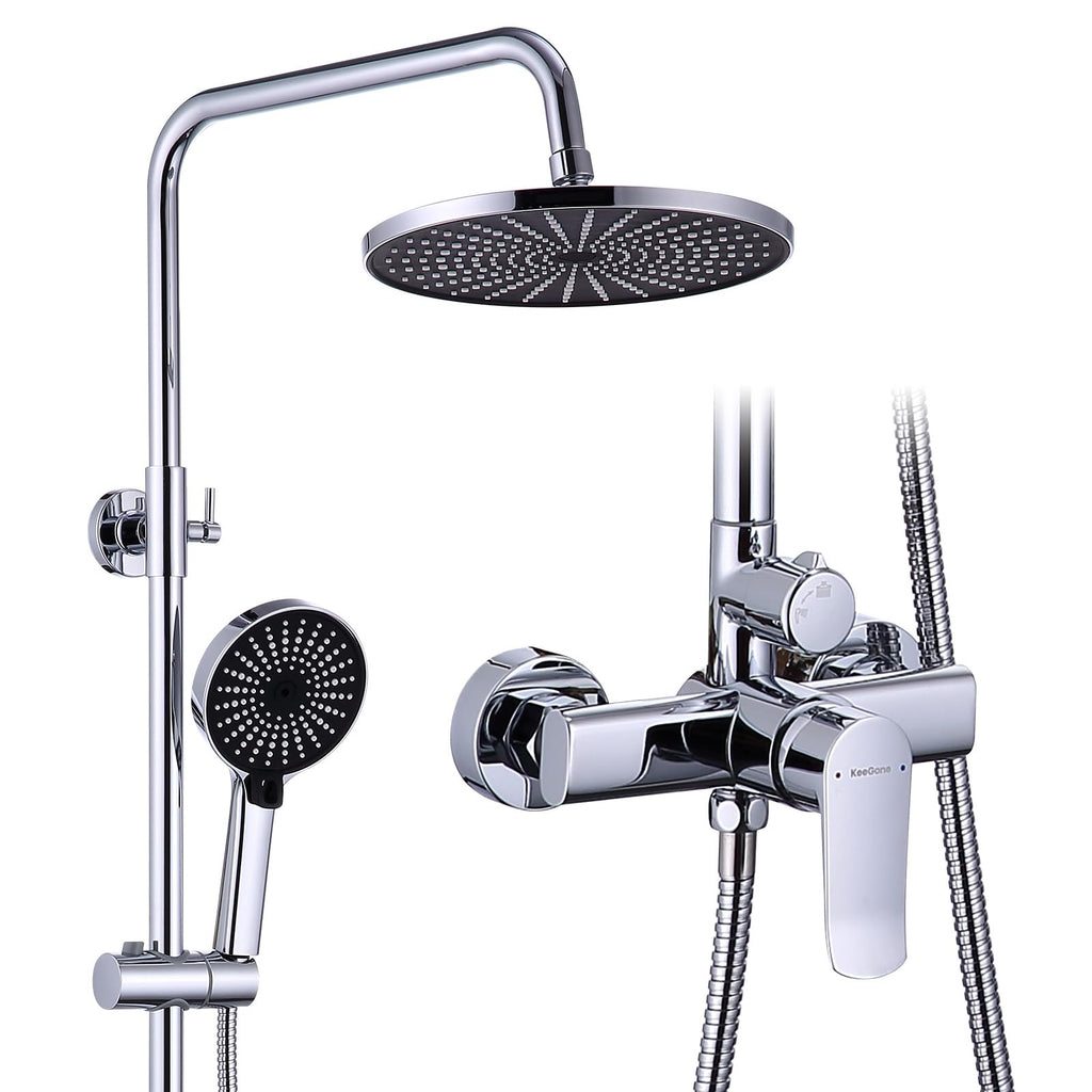 KeeGone Height-Adjustable Shower System RRP - £89.99 with Rain Shower & Hand Shower – Stainless Steel