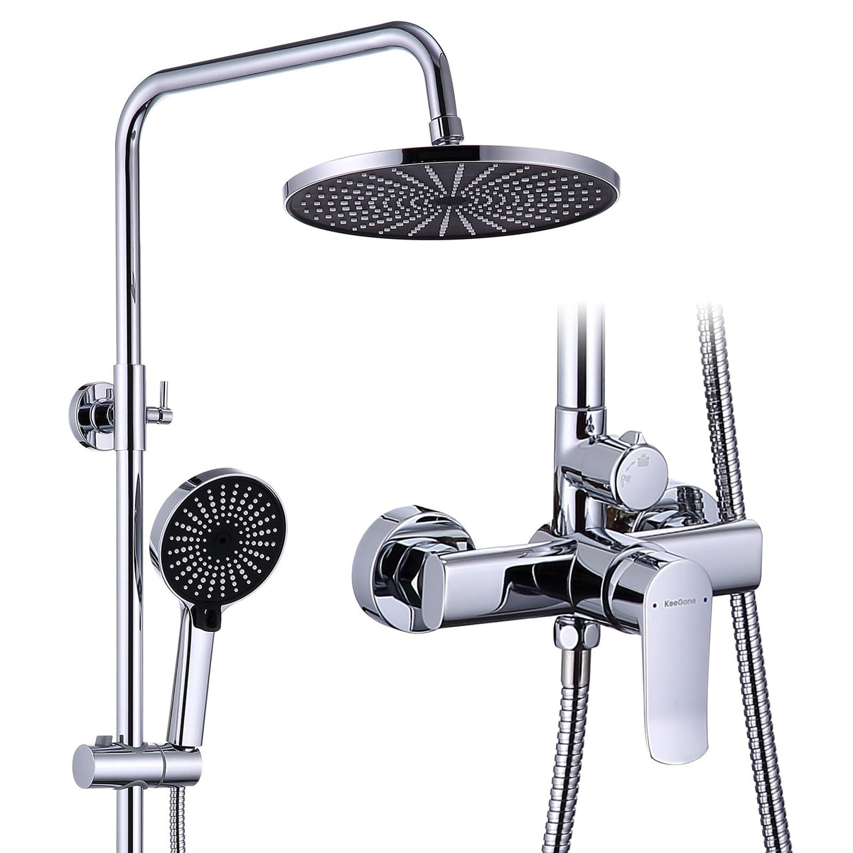 KeeGone Height-Adjustable Shower System RRP - £89.99 with Rain Shower & Hand Shower – Stainless Steel