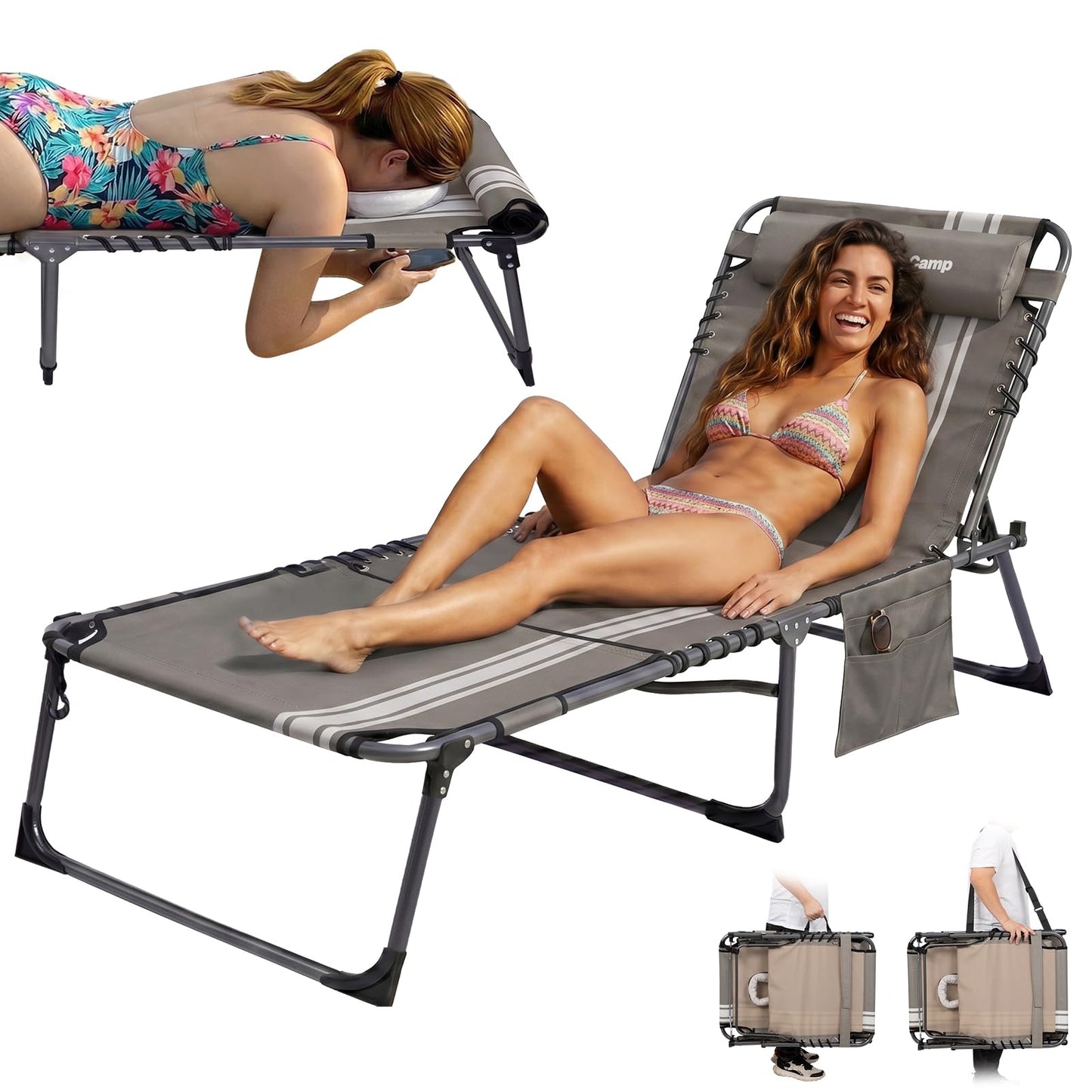 Folding Deckchair - RRP £79.99 - 5-Position Backrest Lightweight with Reading Window – Garden Beach
