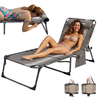 Folding Deckchair - RRP £79.99 - 5-Position Backrest Lightweight with Reading Window – Garden Beach