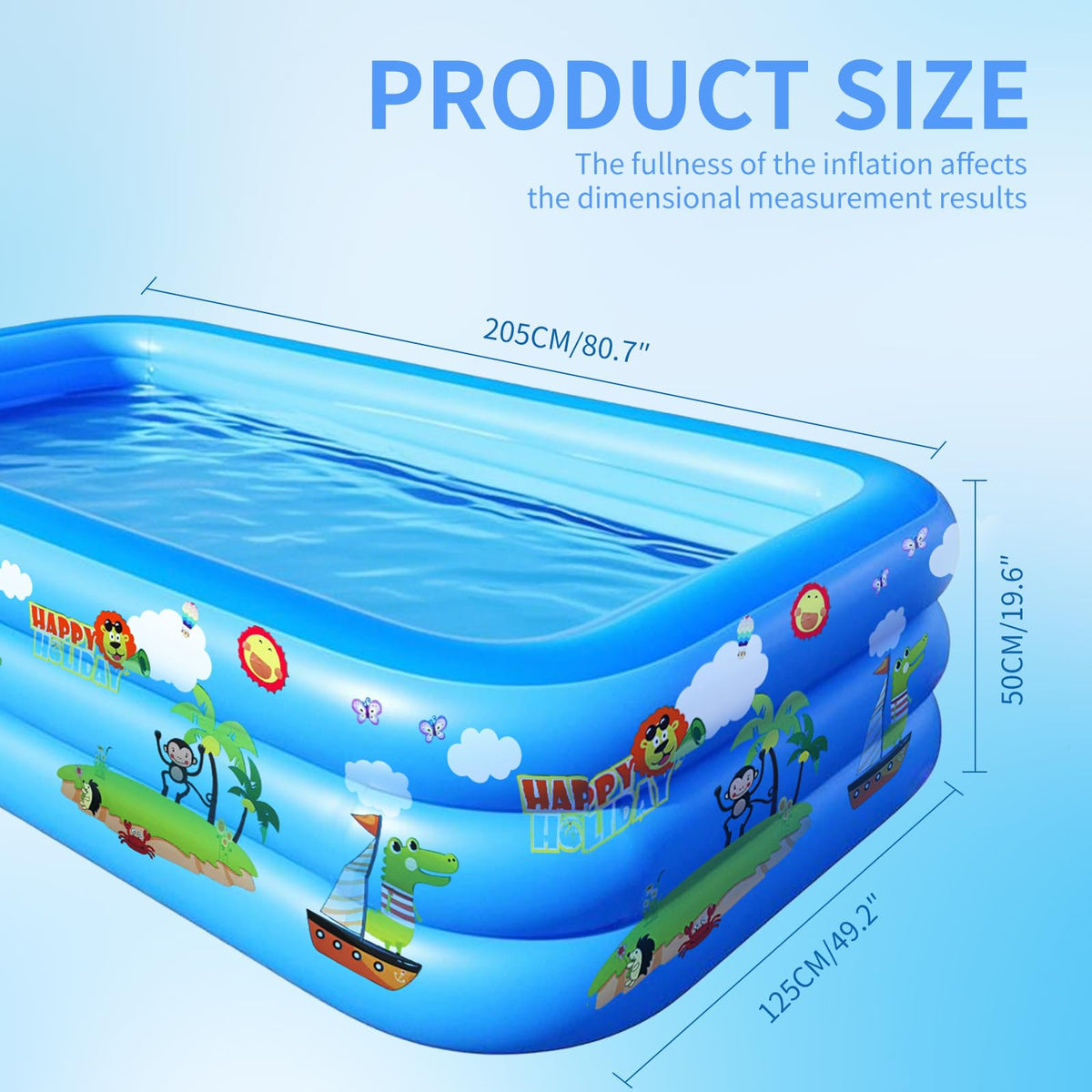 GALAXYER Inflatable Paddling Pool RRP - £39.99 with Cartoon Prints, 3 Rings Large Rectangular Family Swimming Center for Kids Toddlers Adult, Indoor Outdoor Garden Swimming Pool, 205 × 125 × 50 CM
